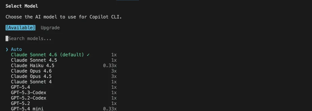 GitHub Copilot CLI with Claude available